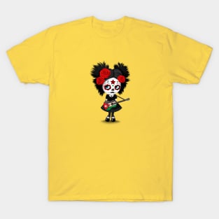 Sugar Skull Girl Playing Jordanian Flag Guitar T-Shirt